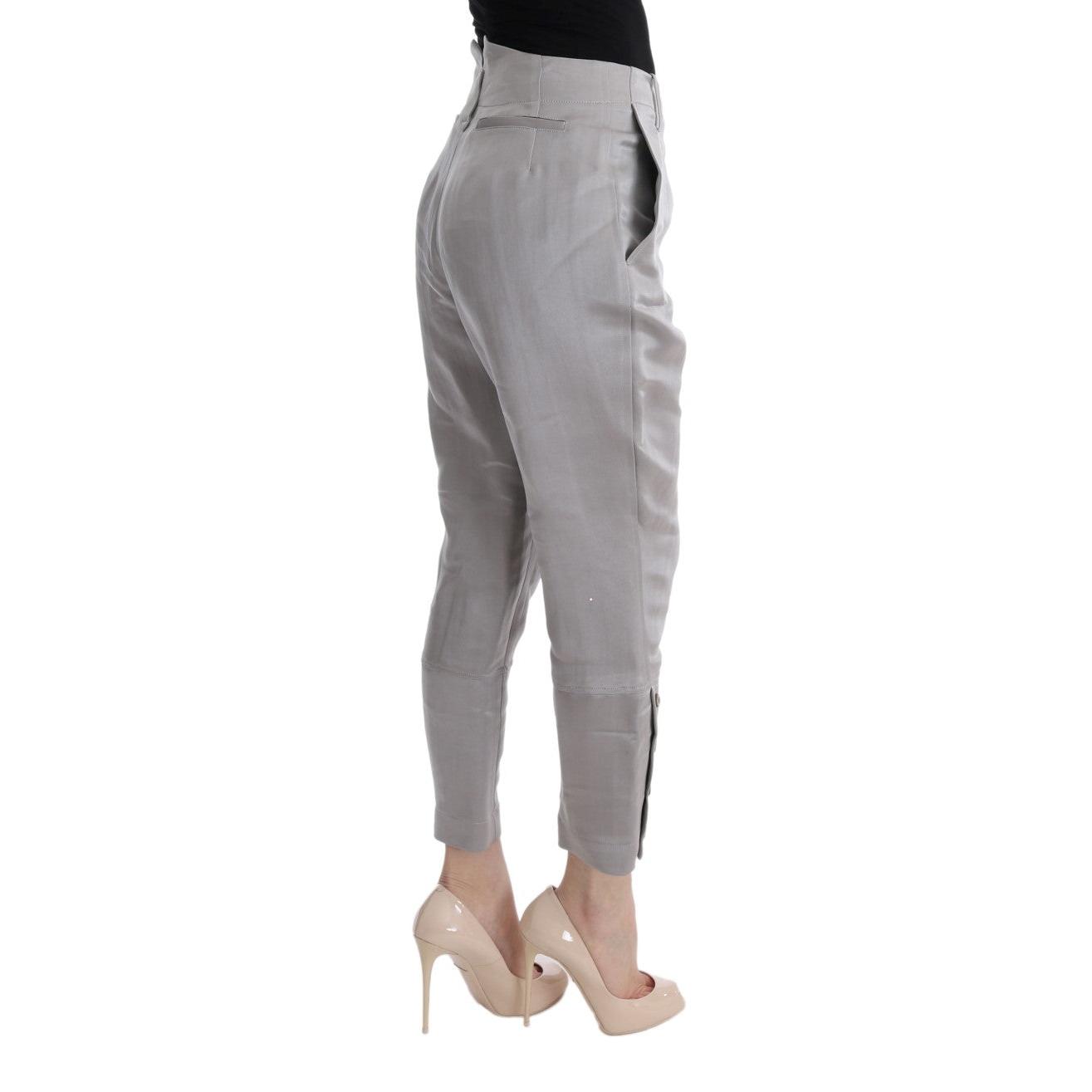 Gray Silk Cropped Casual Pants - coffeewithmee2