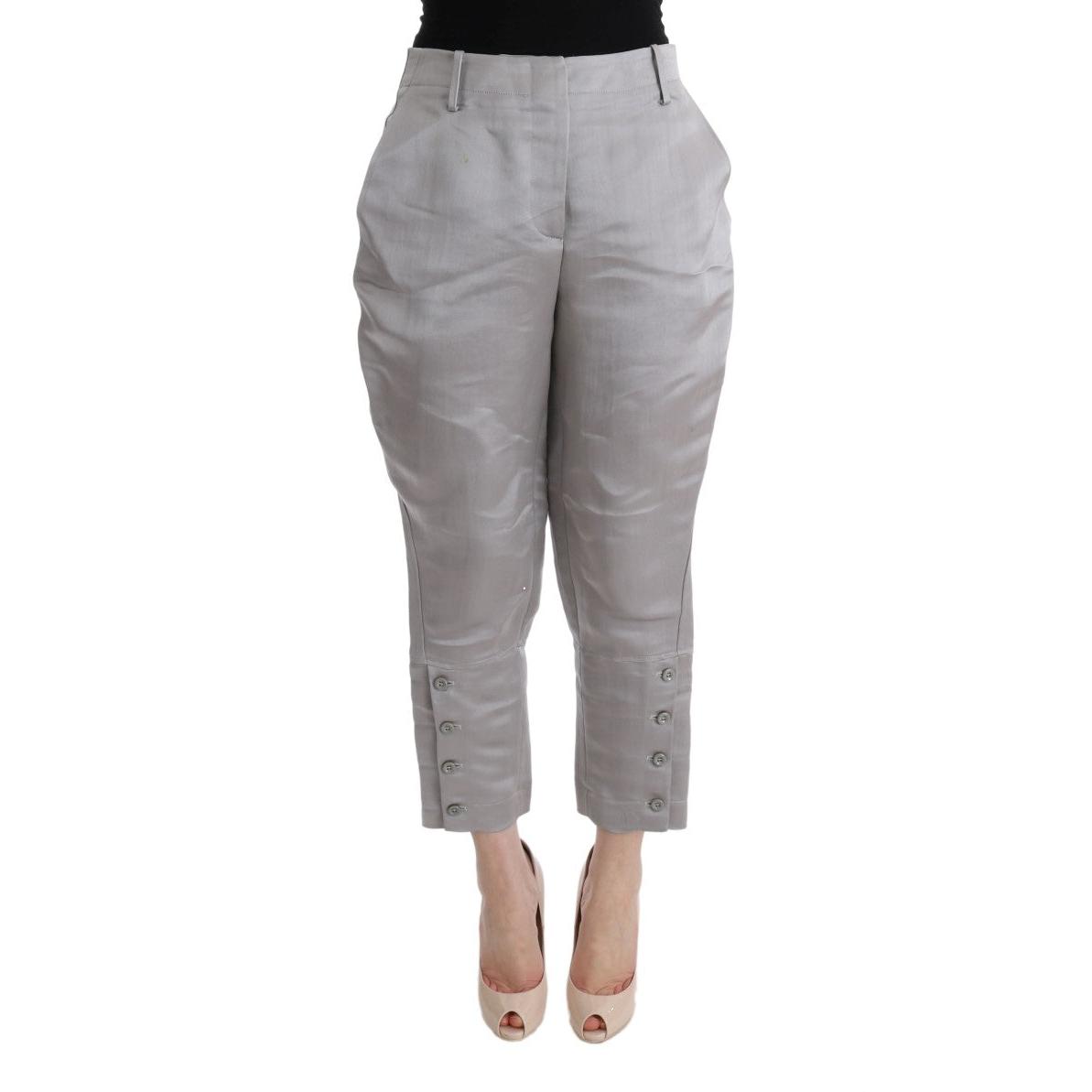Gray Silk Cropped Casual Pants - coffeewithmee2