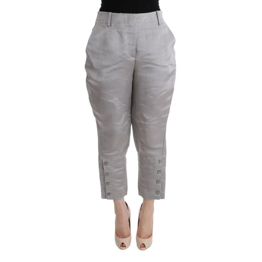Gray Silk Cropped Casual Pants - coffeewithmee2