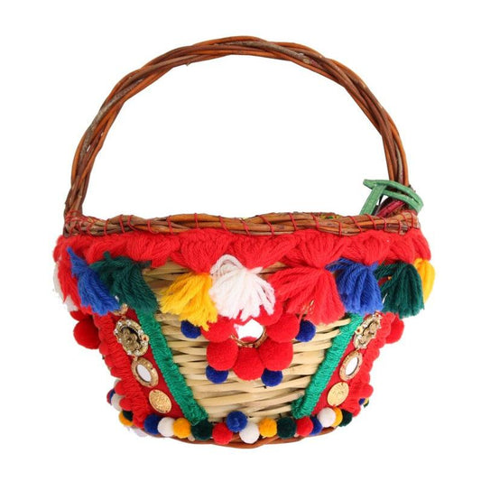 Multicolor AGNESE Straw Crystal  Pom Pom Bag - coffeewithmee2