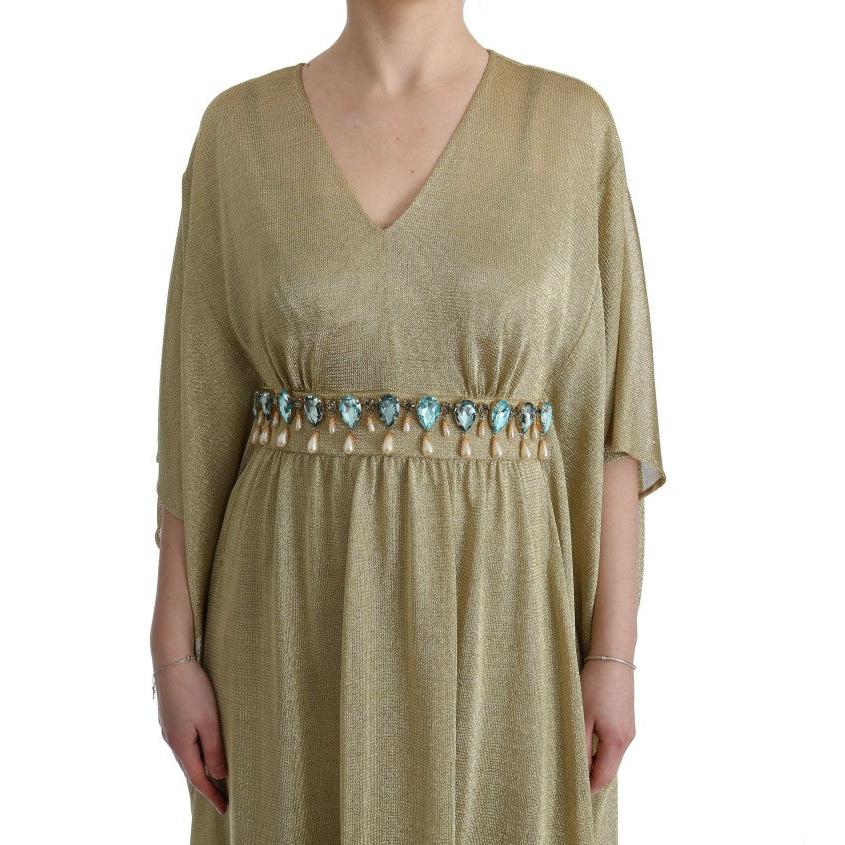 Gold Shift Long Blue Crystal Dress - coffeewithmee2
