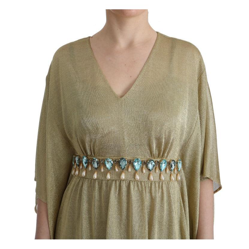 Gold Shift Long Blue Crystal Dress - coffeewithmee2