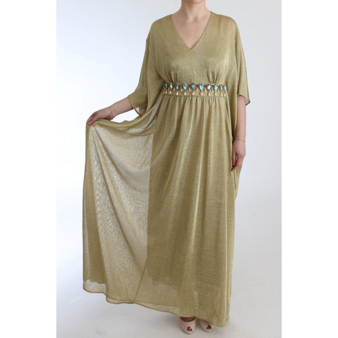 Gold Shift Long Blue Crystal Dress - coffeewithmee2