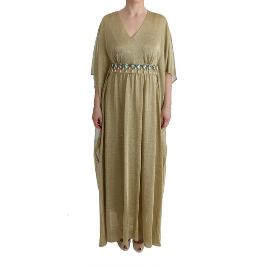 Gold Shift Long Blue Crystal Dress - coffeewithmee2