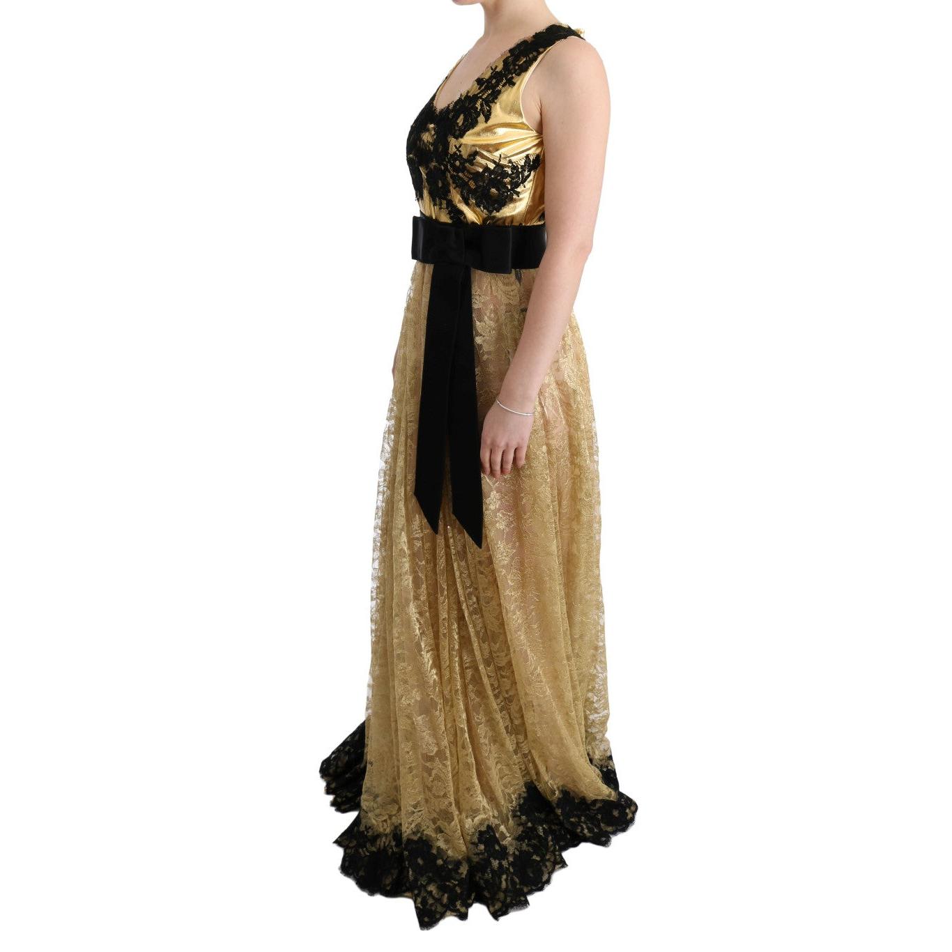 Gold Black Floral Lace Dress - coffeewithmee2