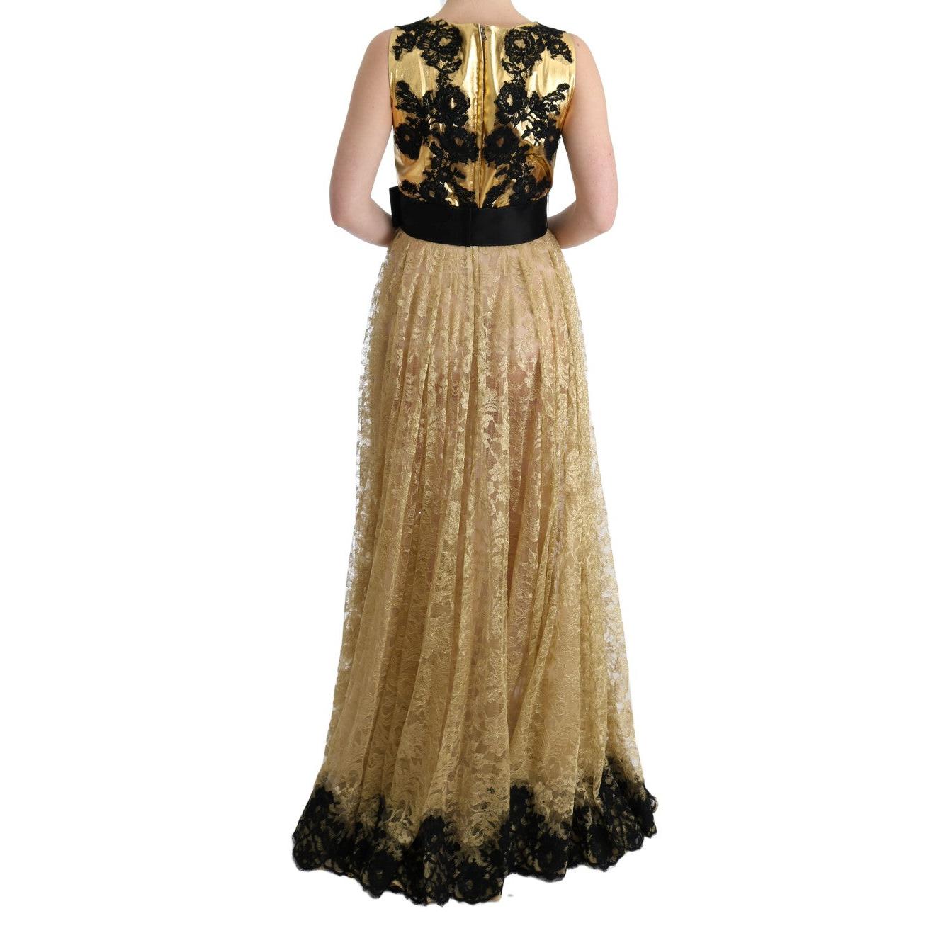 Gold Black Floral Lace Dress - coffeewithmee2