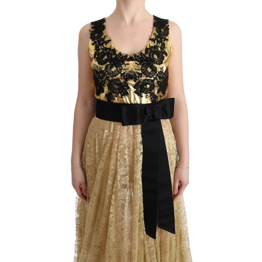 Gold Black Floral Lace Dress - coffeewithmee2