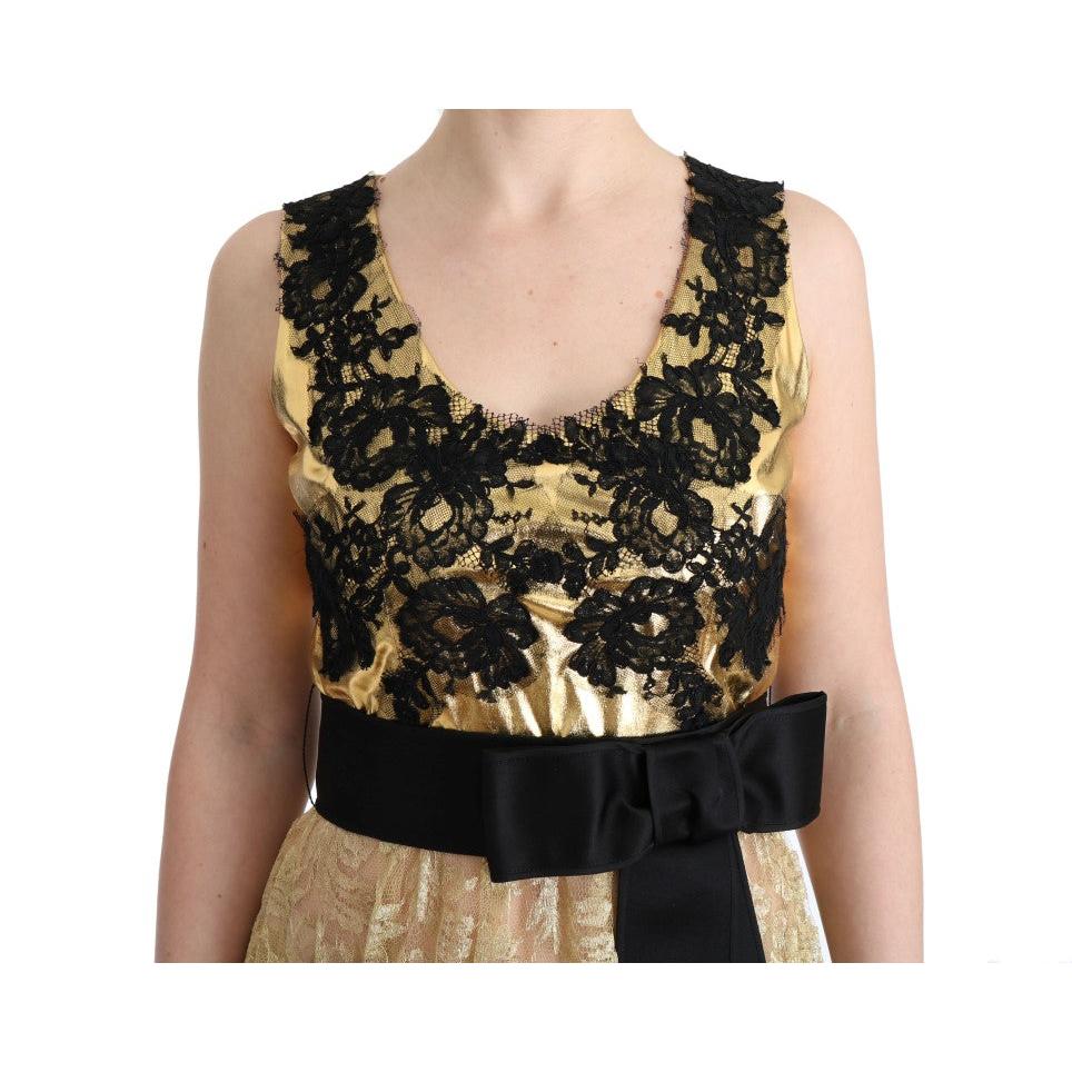 Gold Black Floral Lace Dress - coffeewithmee2