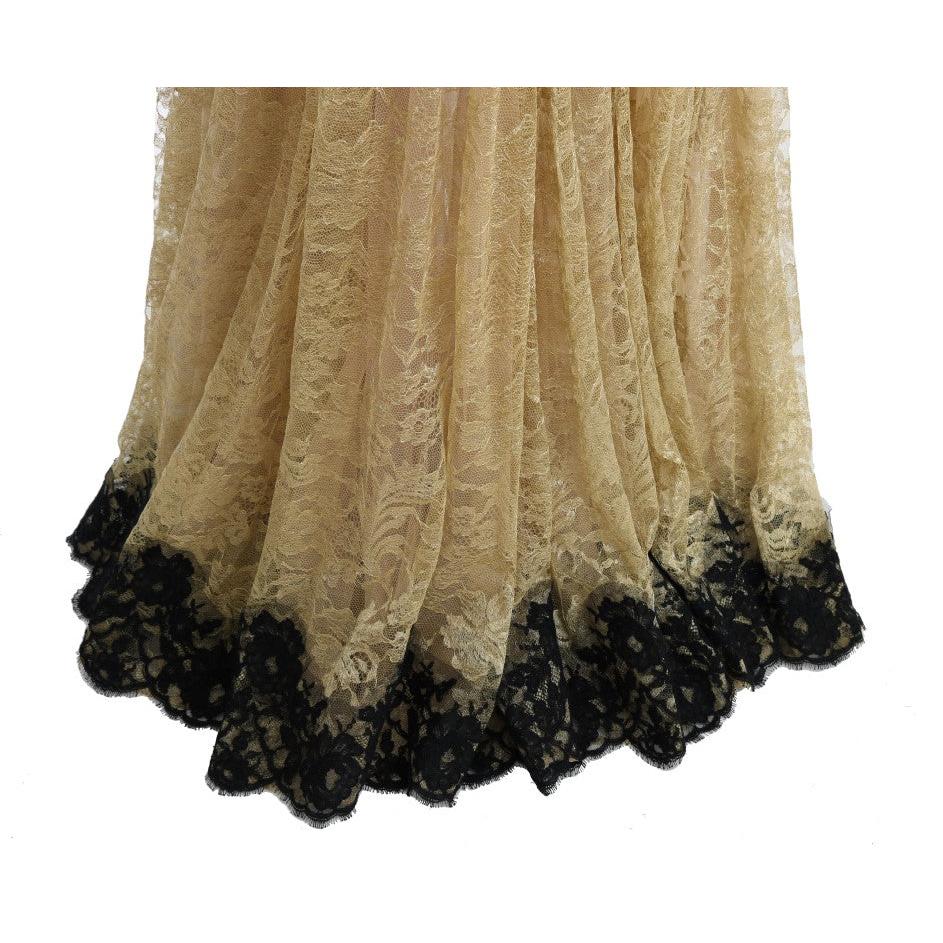 Gold Black Floral Lace Dress - coffeewithmee2