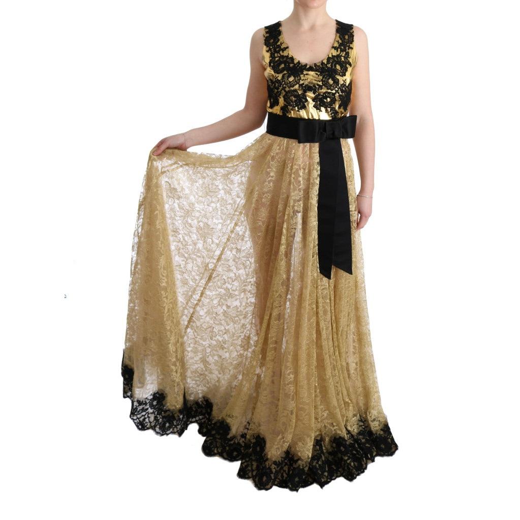 Gold Black Floral Lace Dress - coffeewithmee2