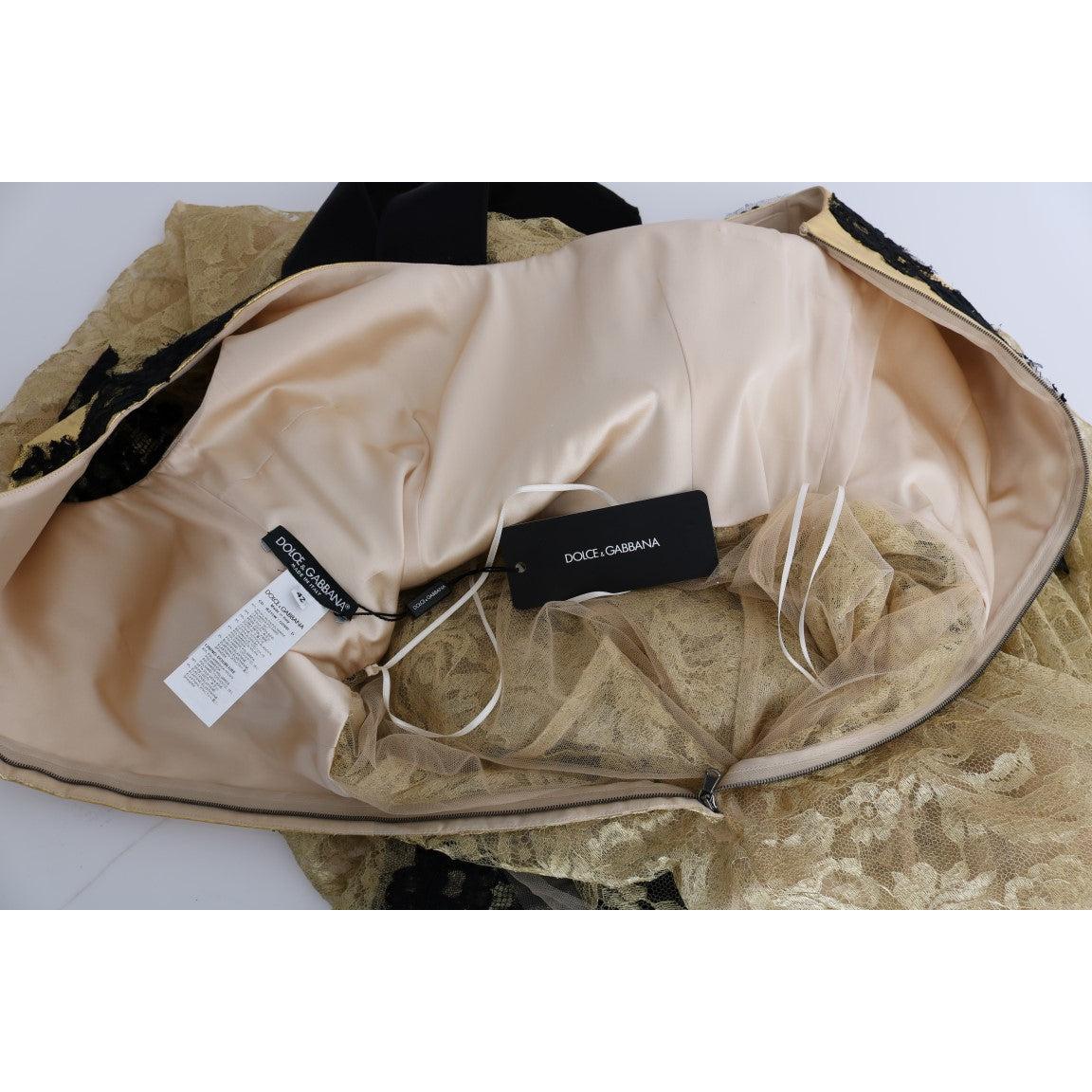 Gold Black Floral Lace Dress - coffeewithmee2