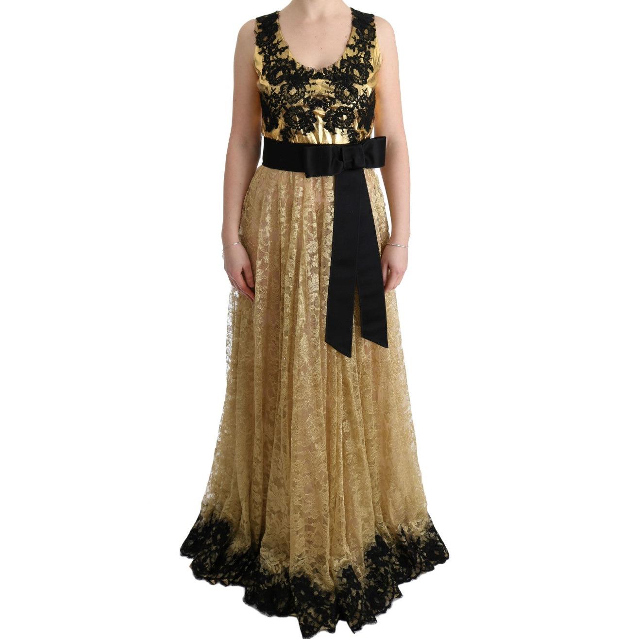 Gold Black Floral Lace Dress - coffeewithmee2