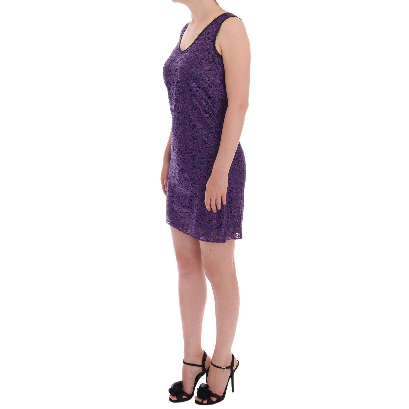 Purple Floral Lace Short Mini Shift Dress - coffeewithmee2
