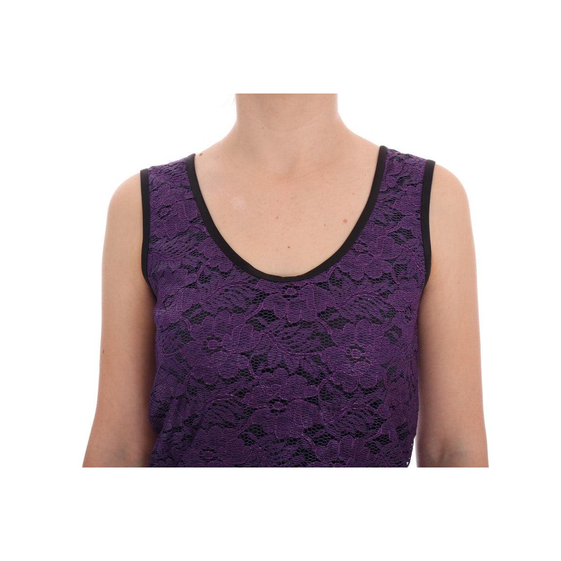 Purple Floral Lace Short Mini Shift Dress - coffeewithmee2