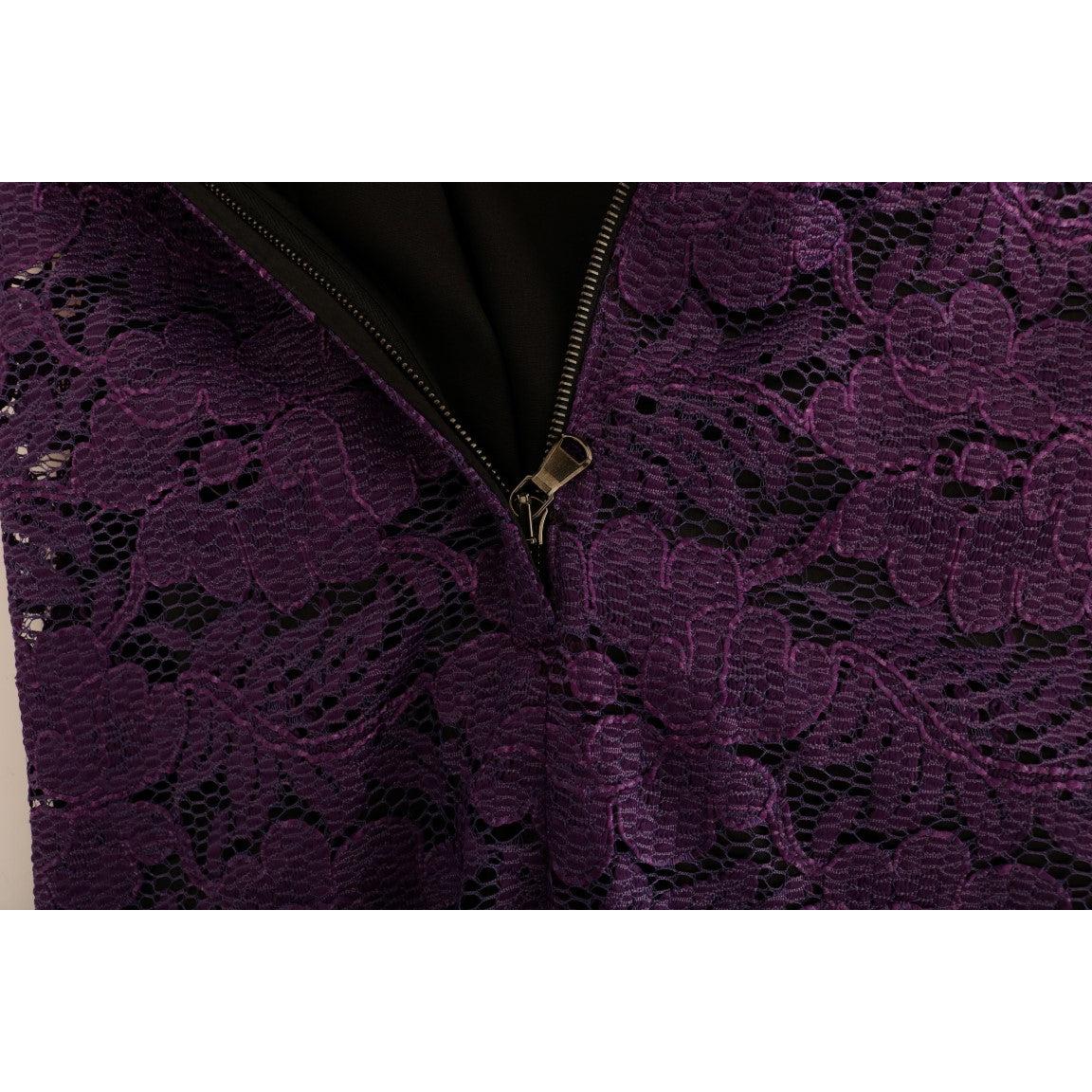 Purple Floral Lace Short Mini Shift Dress - coffeewithmee2