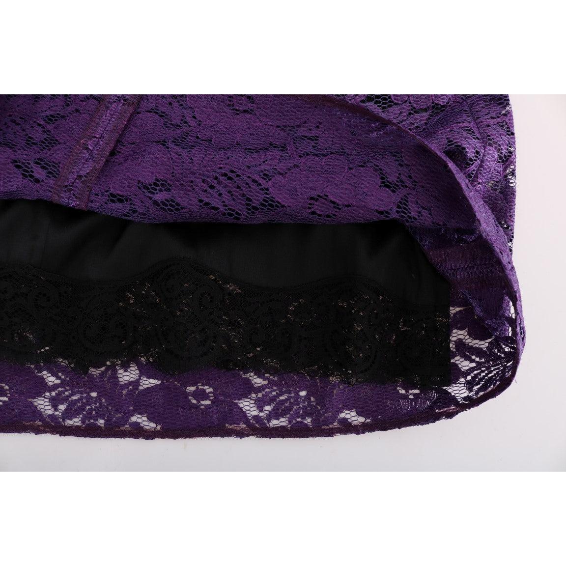Purple Floral Lace Short Mini Shift Dress - coffeewithmee2