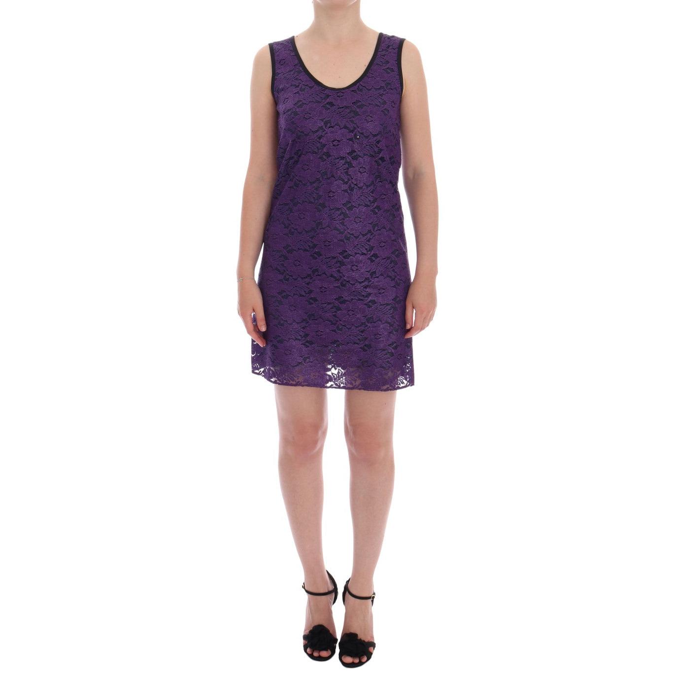 Purple Floral Lace Short Mini Shift Dress - coffeewithmee2