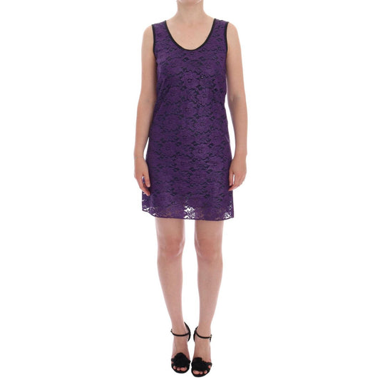 Purple Floral Lace Short Mini Shift Dress - coffeewithmee2