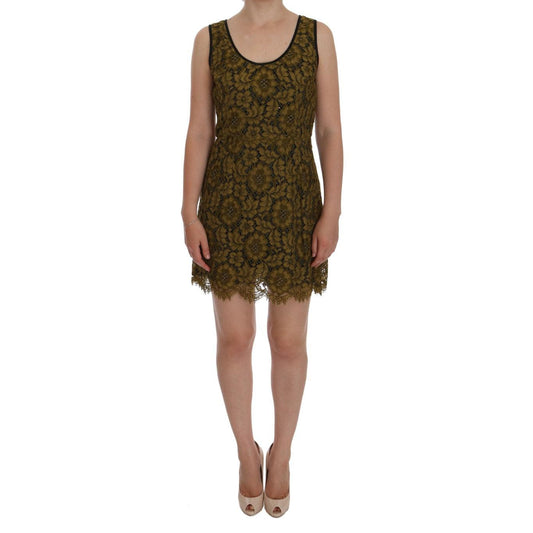 Yellow Floral Lace Short Mini Shift Dress - coffeewithmee2
