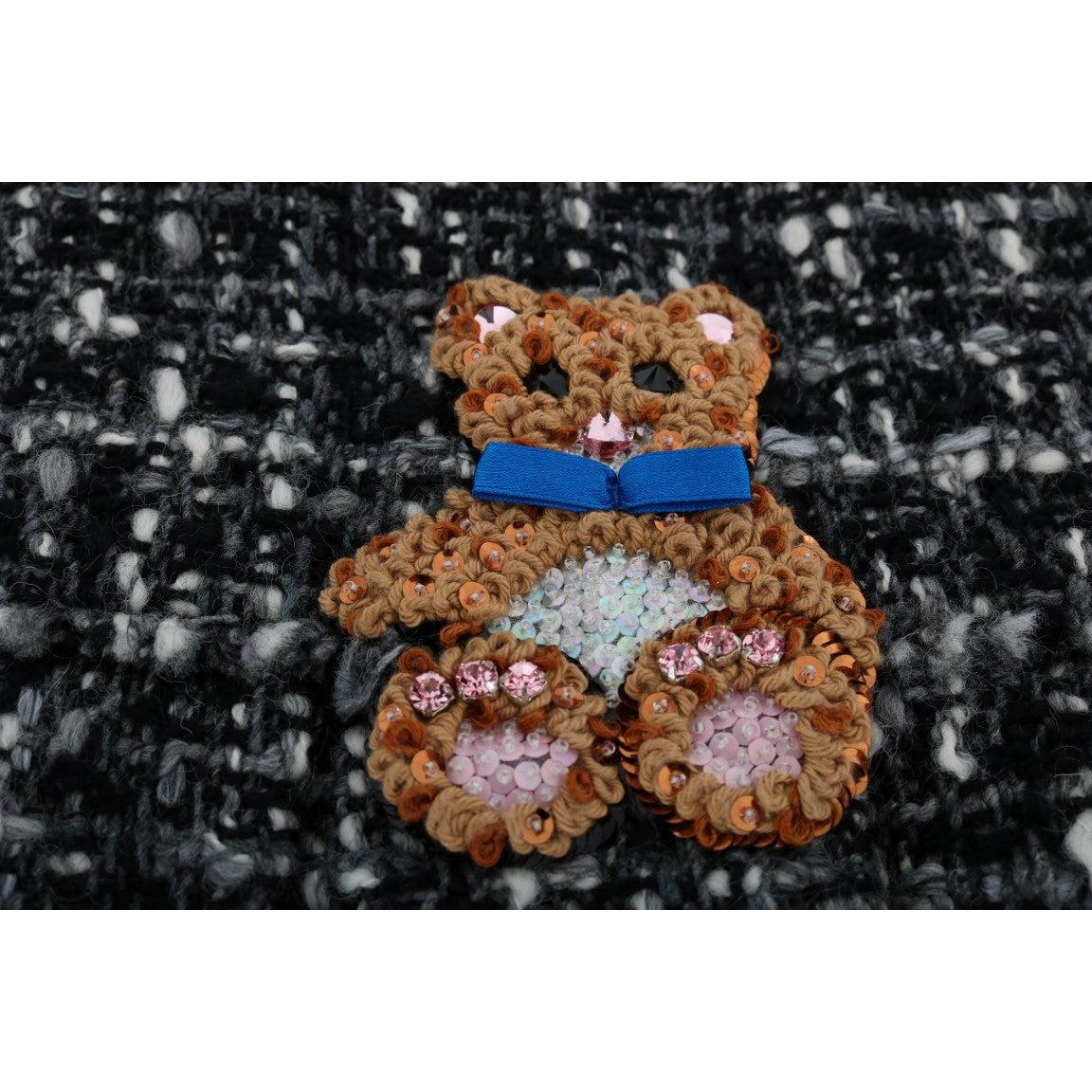 Gray Wool Short Crystal Teddy Bear Dress - coffeewithmee2