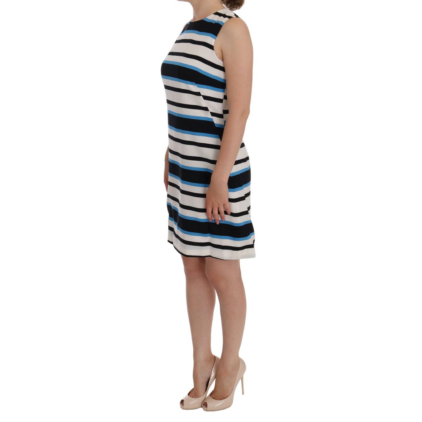 Blue White Striped Silk Stretch Shift Dress - coffeewithmee2