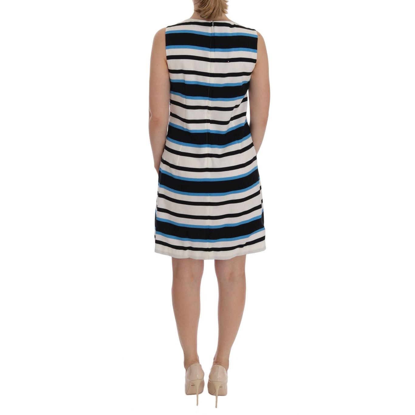 Blue White Striped Silk Stretch Shift Dress - coffeewithmee2