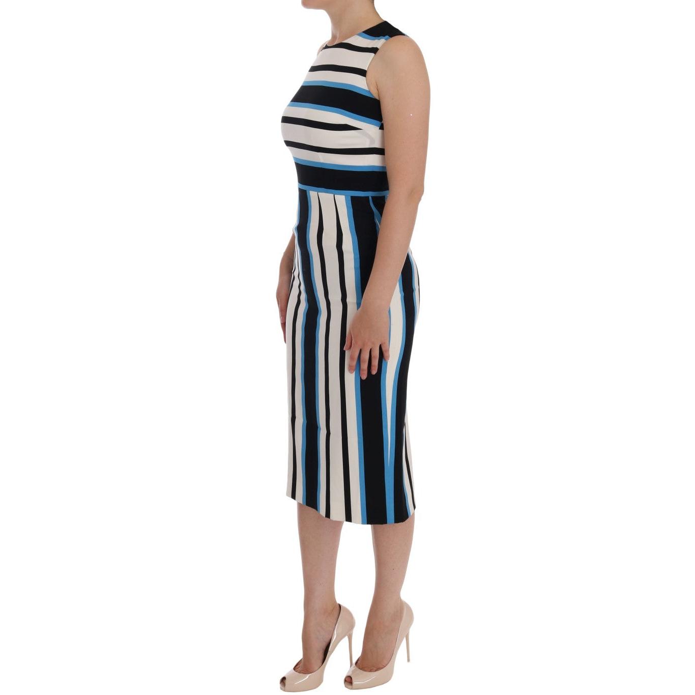 Blue White Striped Silk Stretch Sheath Dress - coffeewithmee2