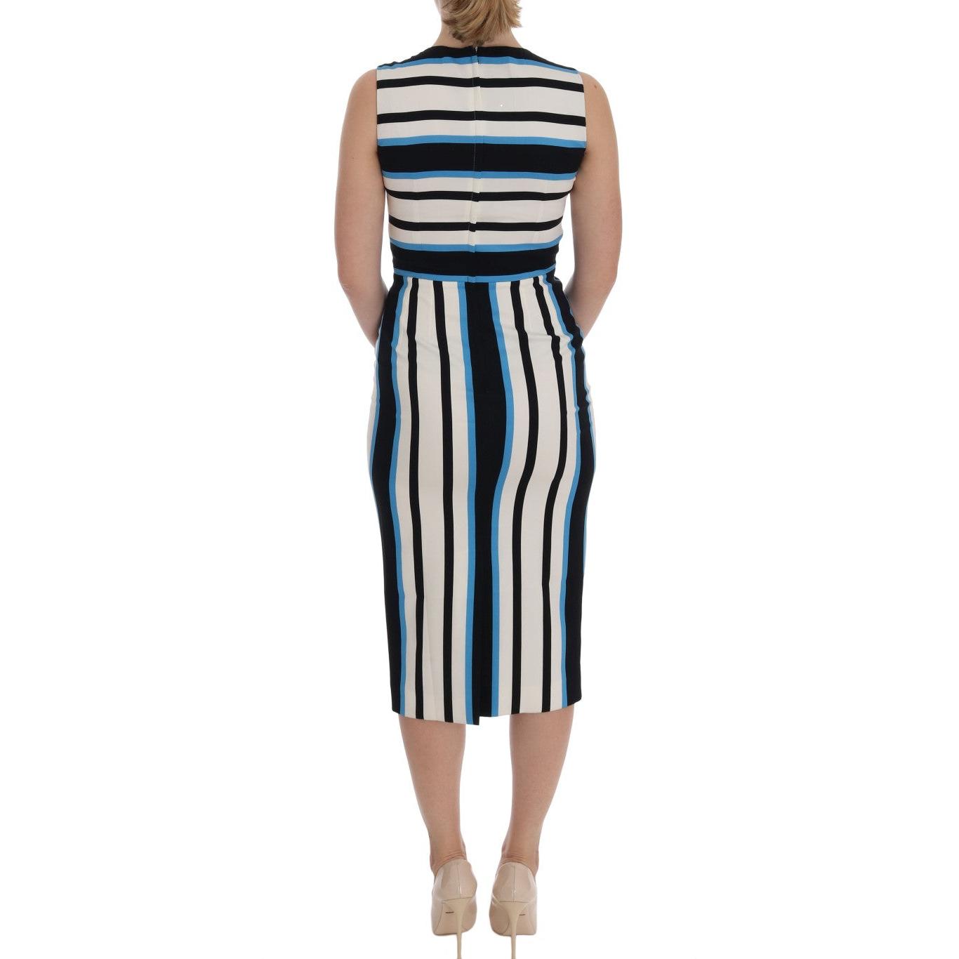 Blue White Striped Silk Stretch Sheath Dress - coffeewithmee2