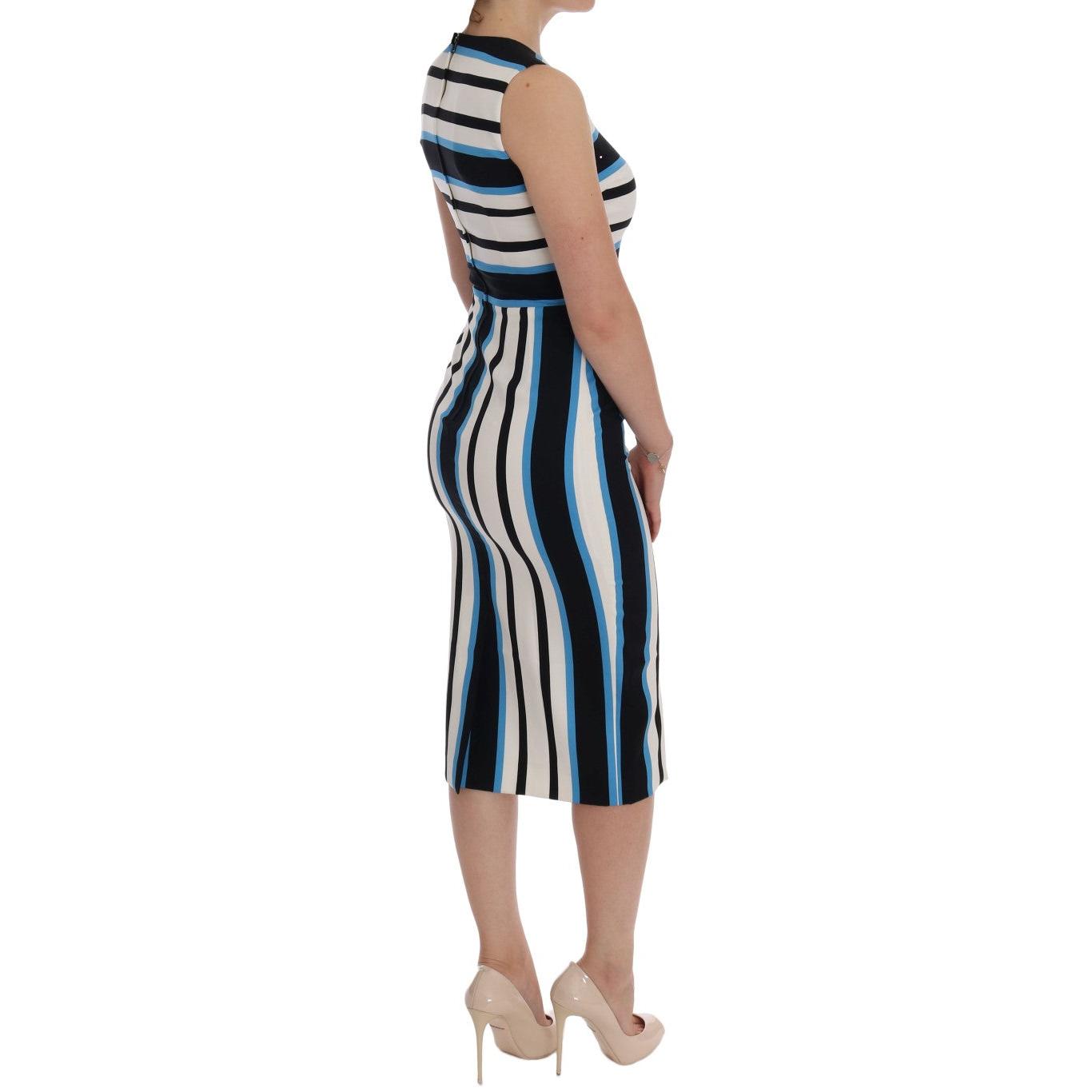 Blue White Striped Silk Stretch Sheath Dress - coffeewithmee2