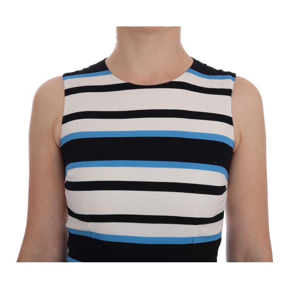 Blue White Striped Silk Stretch Sheath Dress - coffeewithmee2