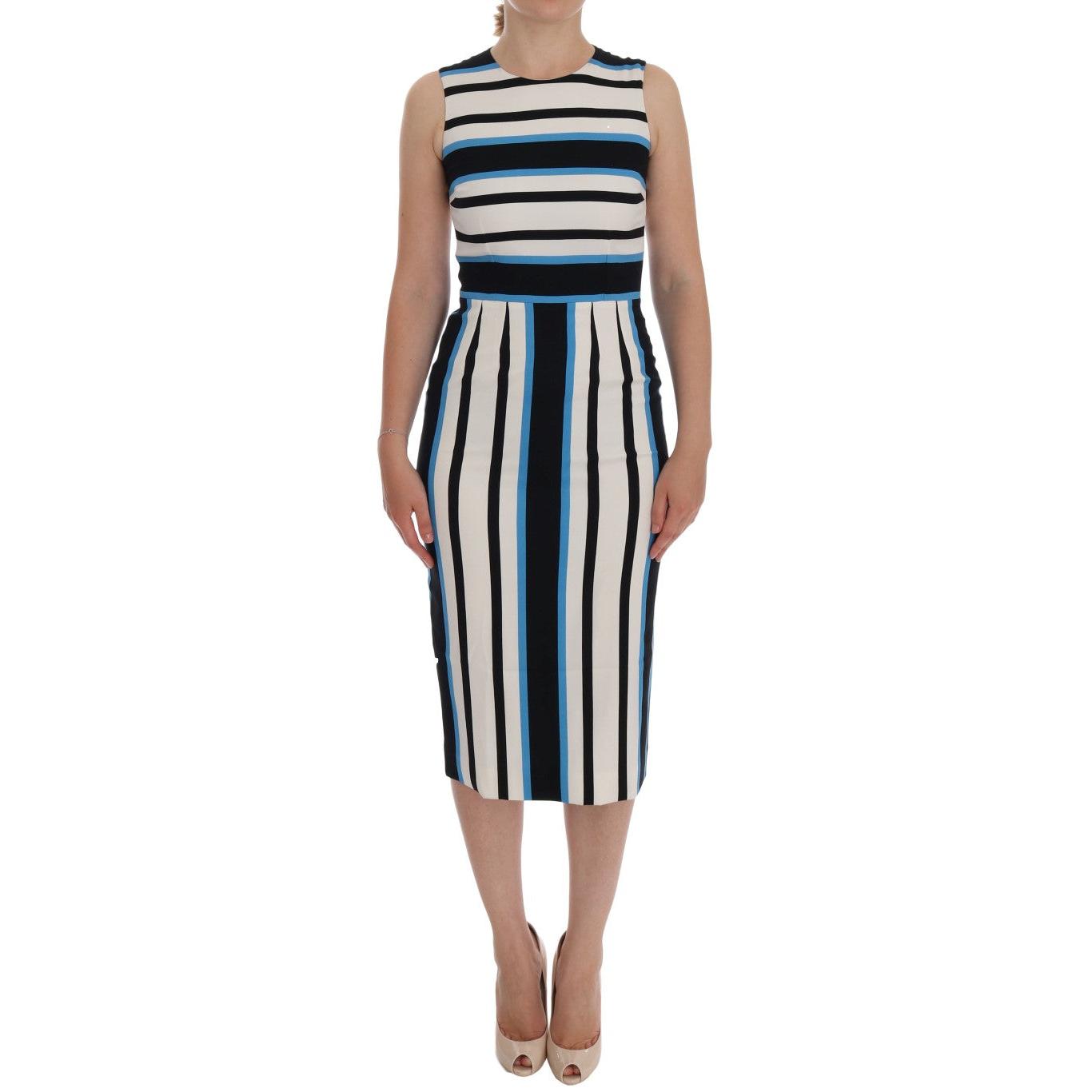 Blue White Striped Silk Stretch Sheath Dress - coffeewithmee2