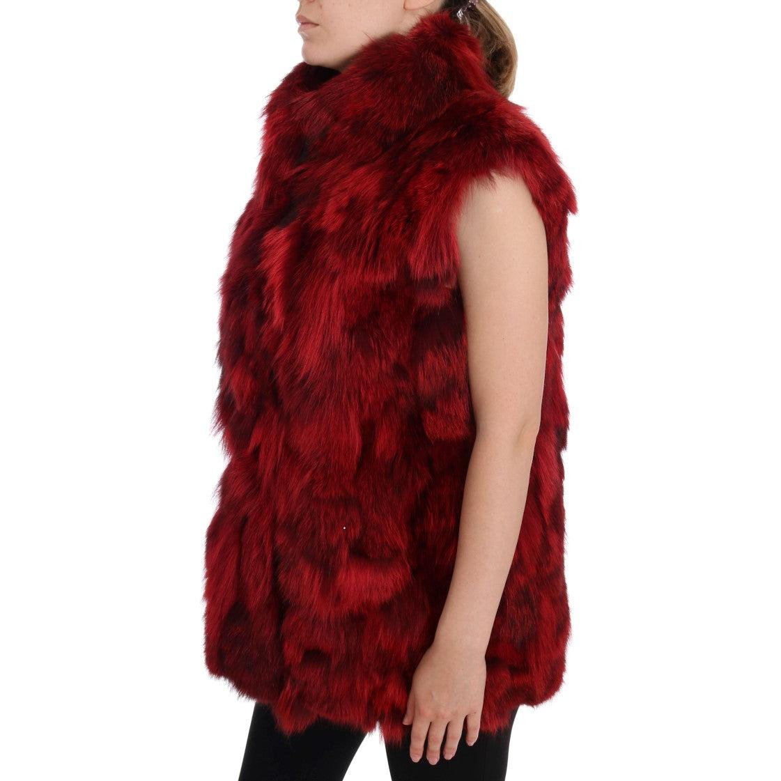 Red Coyote Fur Sleeveless Coat Jacket - coffeewithmee2