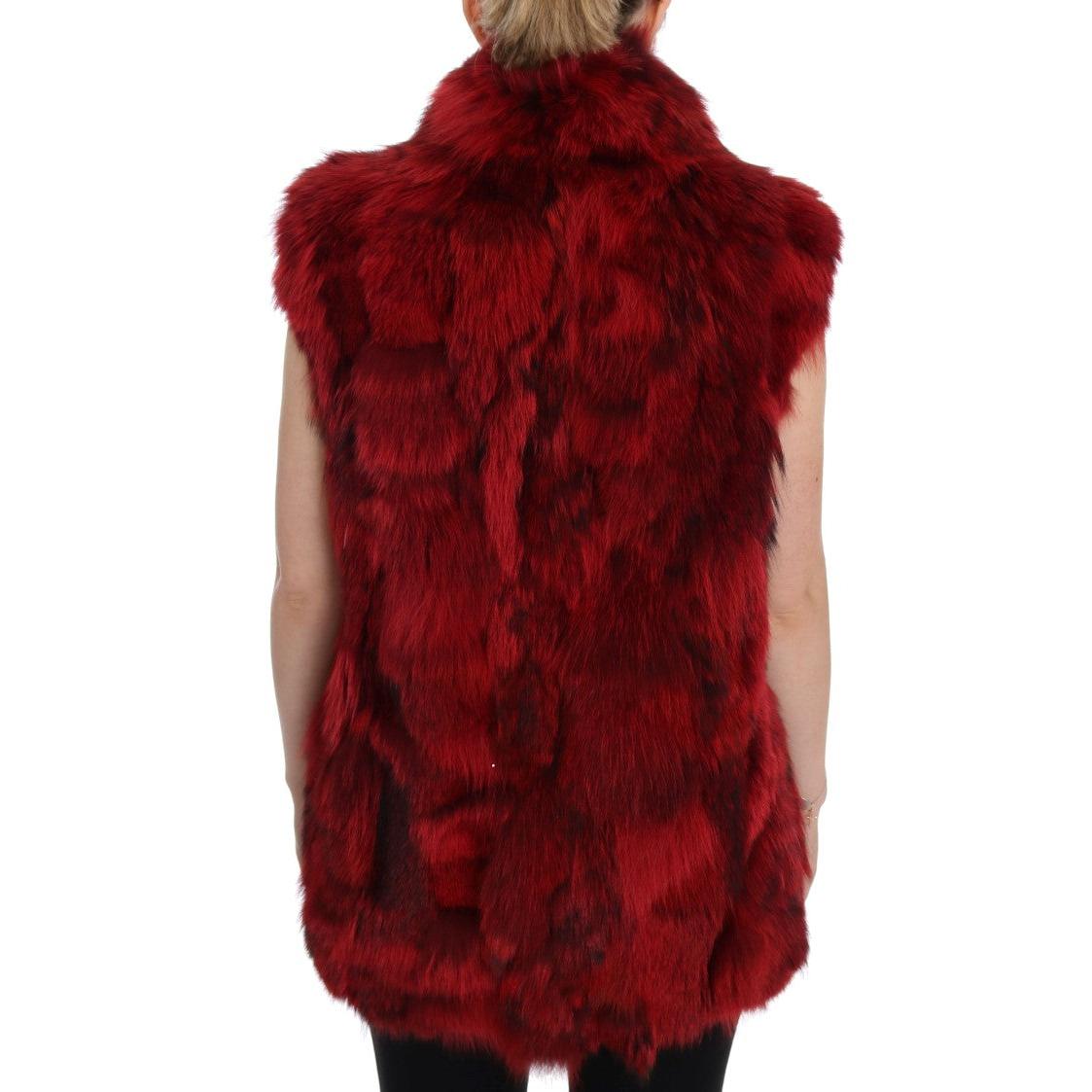 Red Coyote Fur Sleeveless Coat Jacket - coffeewithmee2