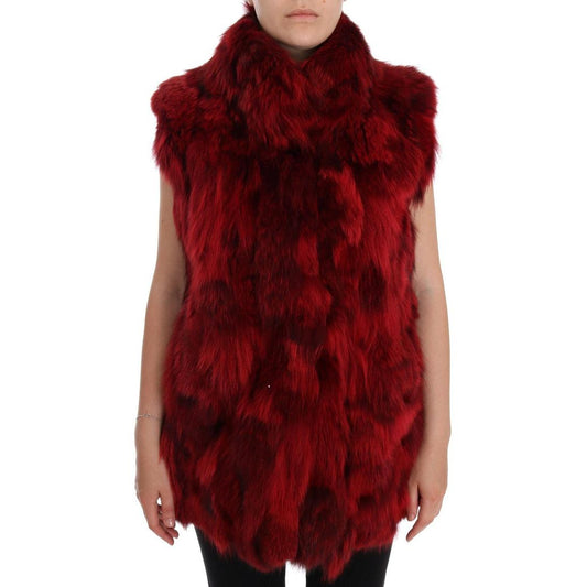 Red Coyote Fur Sleeveless Coat Jacket - coffeewithmee2