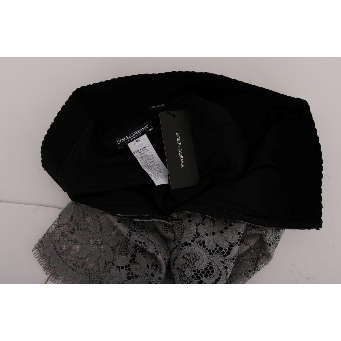 Gray Floral Lace Cotton Mini Skirt - coffeewithmee2