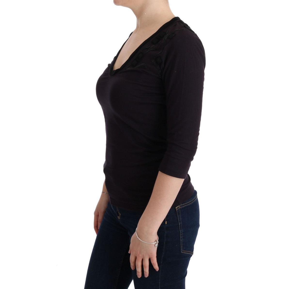 Purple V-neck Cotton T-shirt - coffeewithmee2