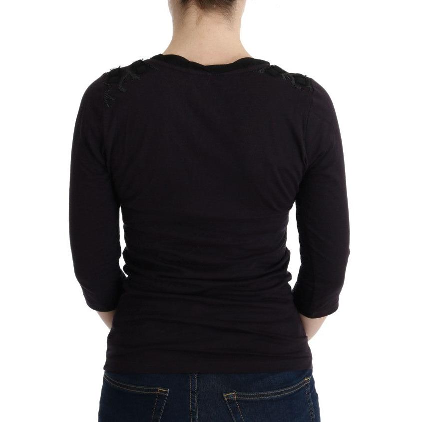 Purple V-neck Cotton T-shirt - coffeewithmee2