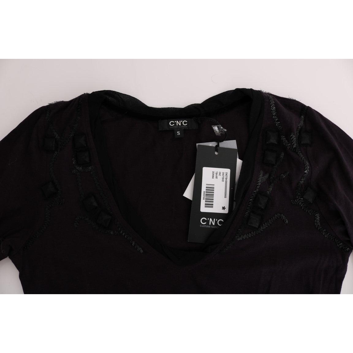 Purple V-neck Cotton T-shirt - coffeewithmee2