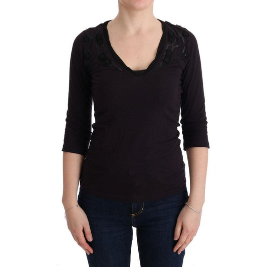 Purple V-neck Cotton T-shirt - coffeewithmee2