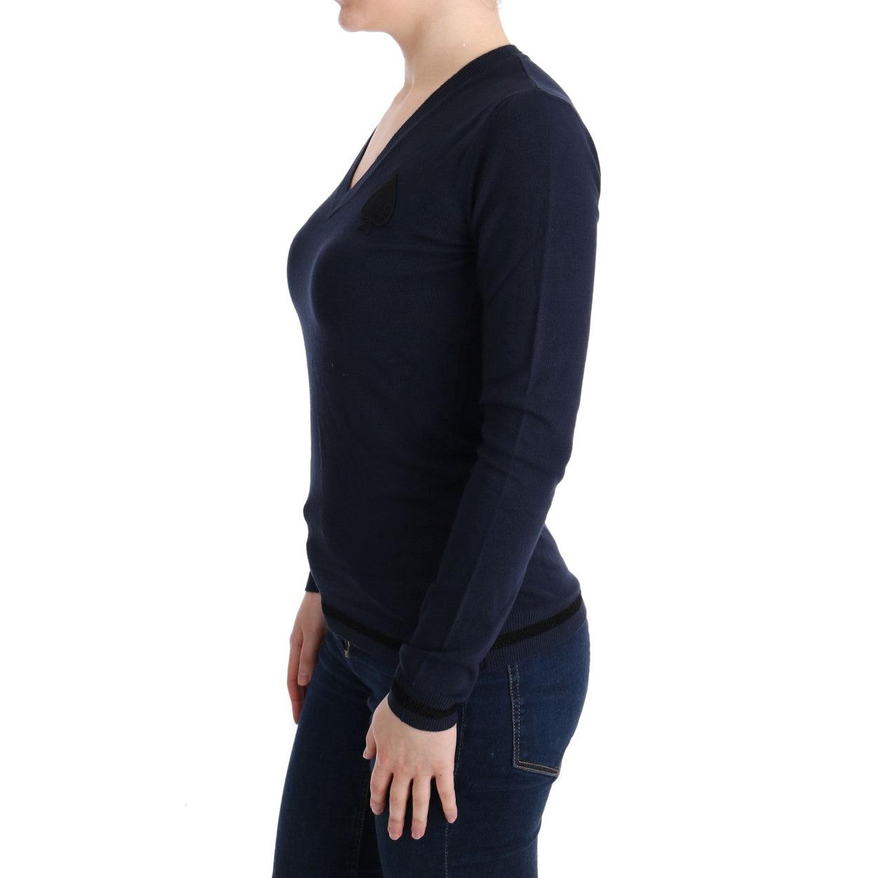 Blue V-neck Viscose Sweater - coffeewithmee2