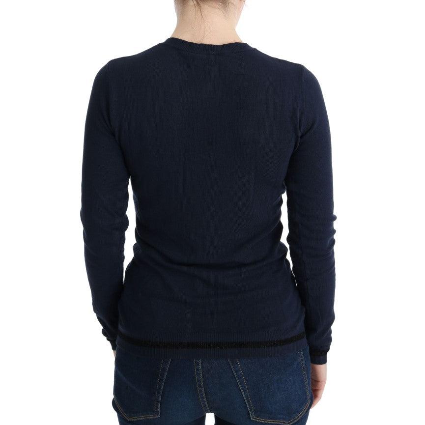 Blue V-neck Viscose Sweater - coffeewithmee2