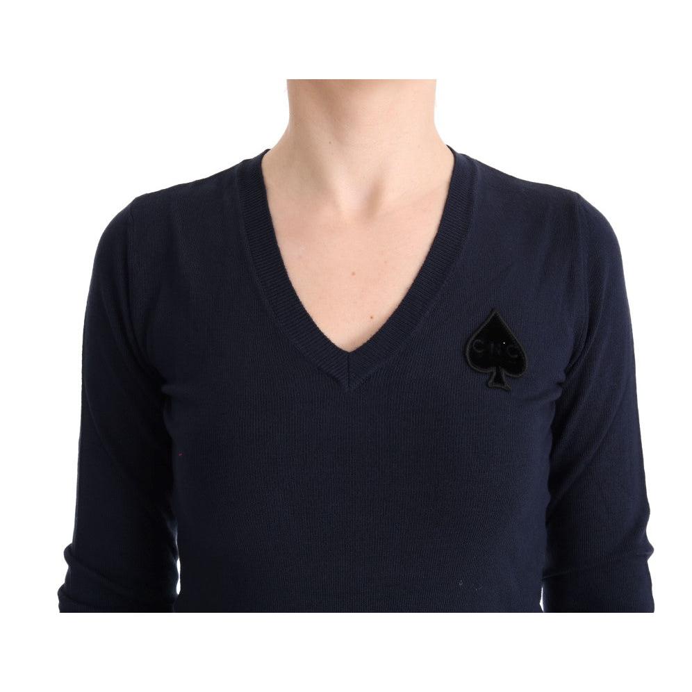 Blue V-neck Viscose Sweater - coffeewithmee2