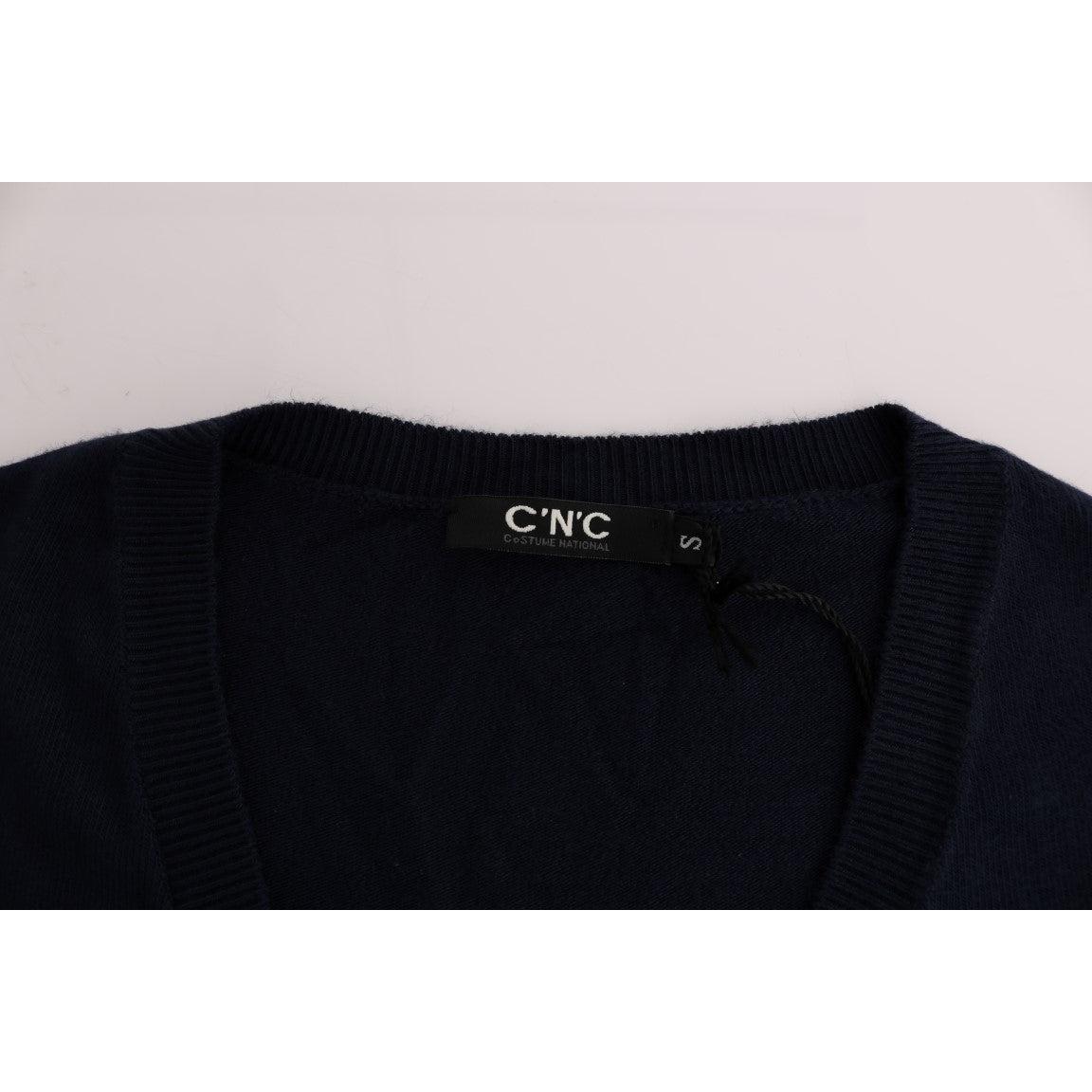 Blue V-neck Viscose Sweater - coffeewithmee2