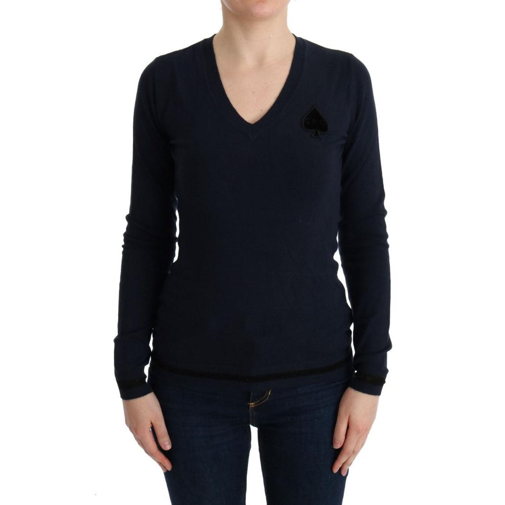 Blue V-neck Viscose Sweater - coffeewithmee2
