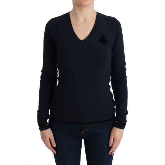 Blue V-neck Viscose Sweater - coffeewithmee2