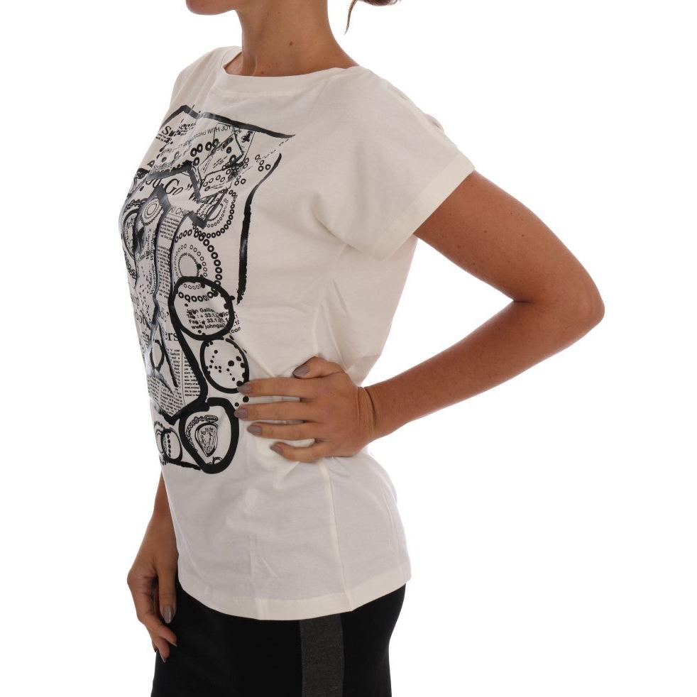 White Cotton Stretch Motive Print T-Shirt - coffeewithmee2