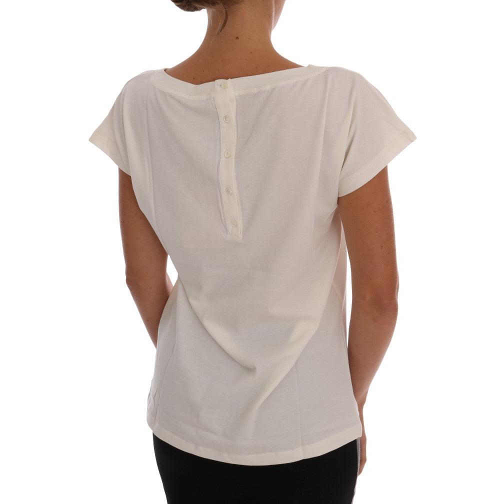 White Cotton Stretch Motive Print T-Shirt - coffeewithmee2