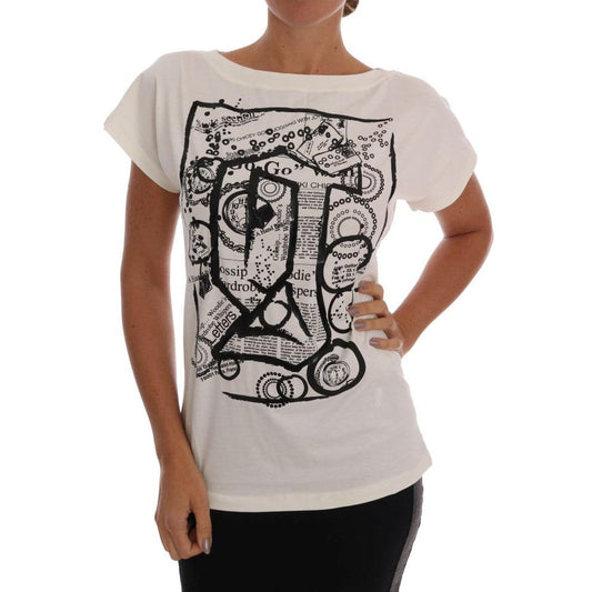 White Cotton Stretch Motive Print T-Shirt - coffeewithmee2
