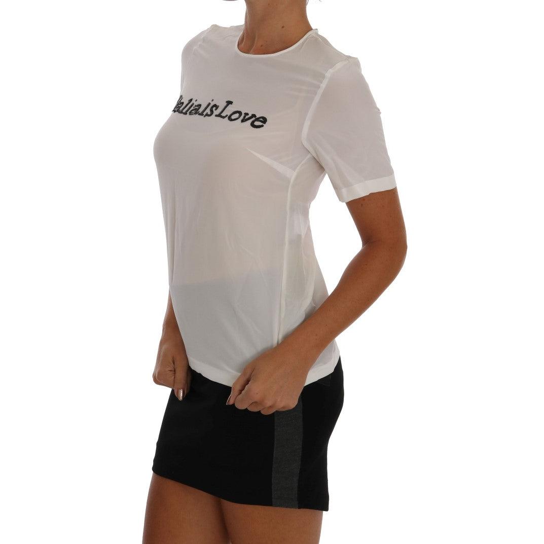 White Silk ITALIA IS LOVE Blouse T-shirt - coffeewithmee2