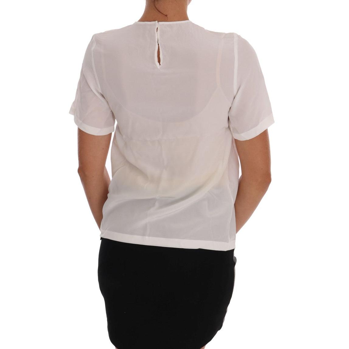 White Silk ITALIA IS LOVE Blouse T-shirt - coffeewithmee2